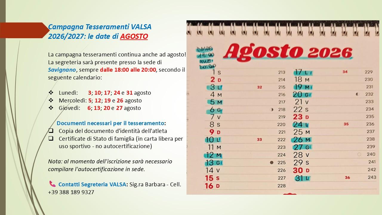 Iscrizioni Nuovi Tesserati 26/27