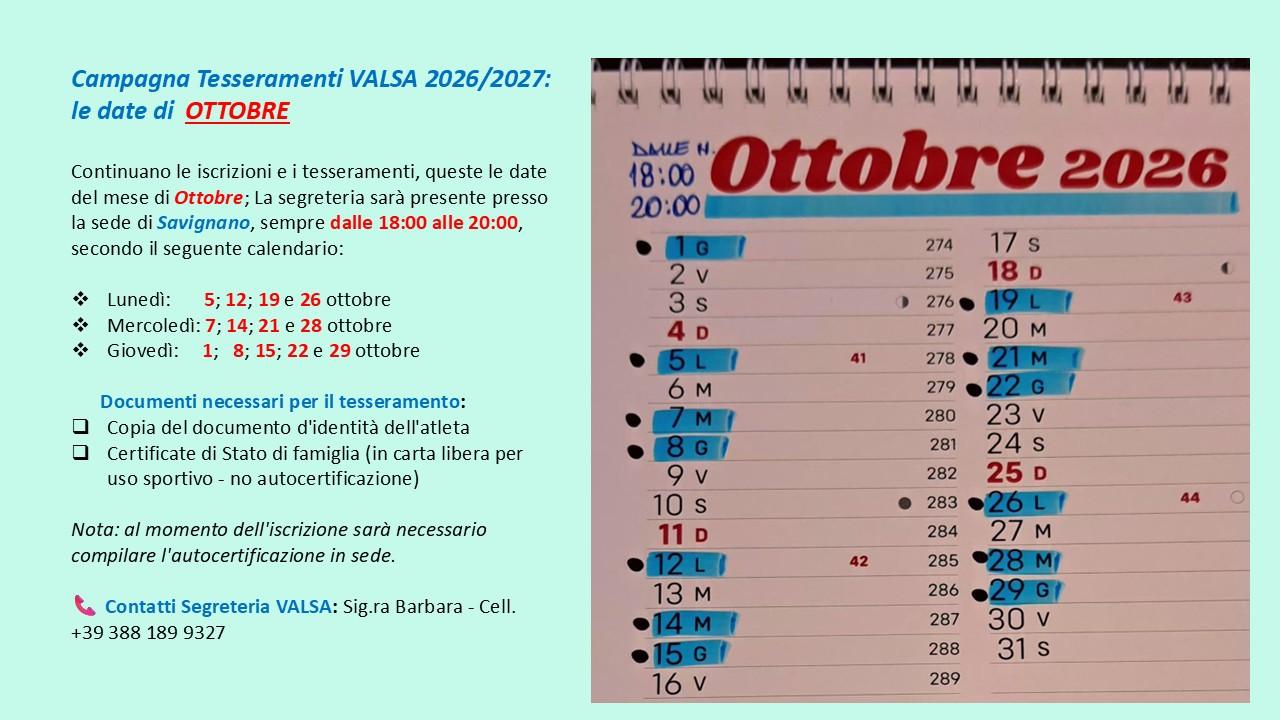Ottobre Iscrizioni 26/27